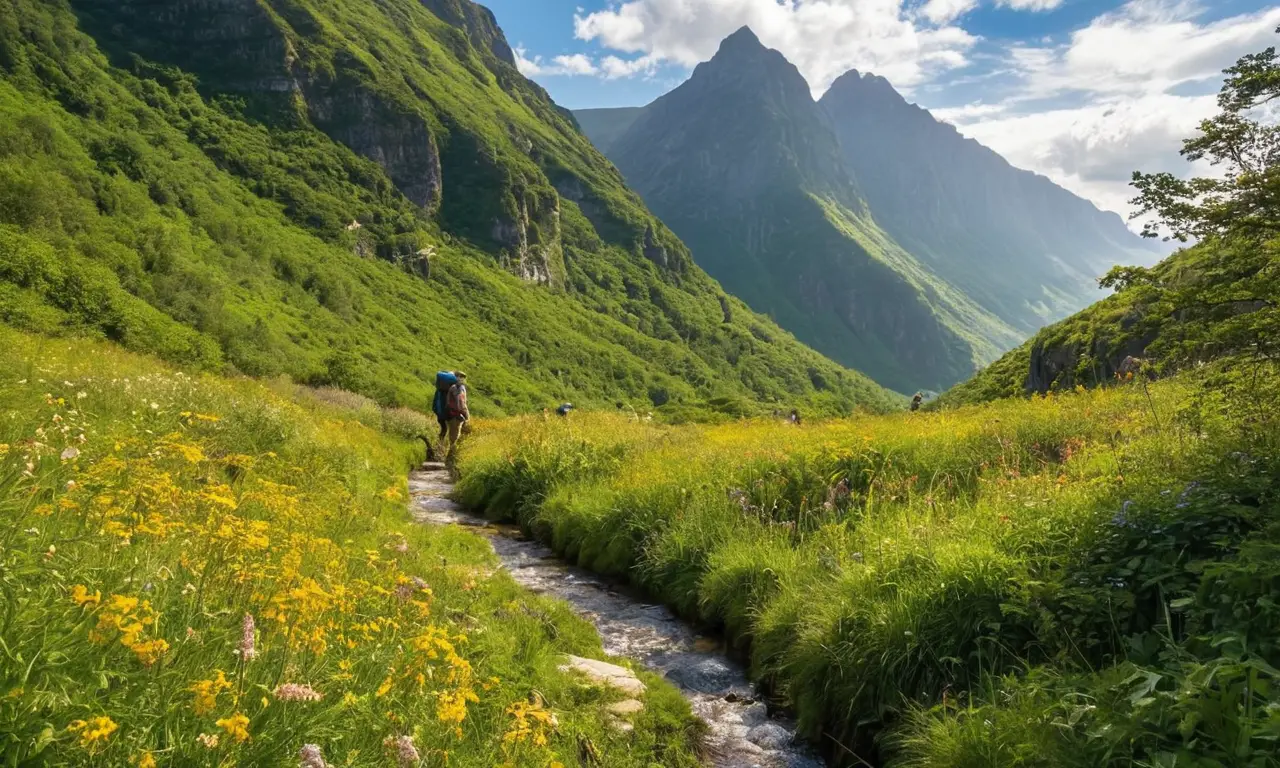 Montañas, valles, aventureros y naturaleza vibrante
