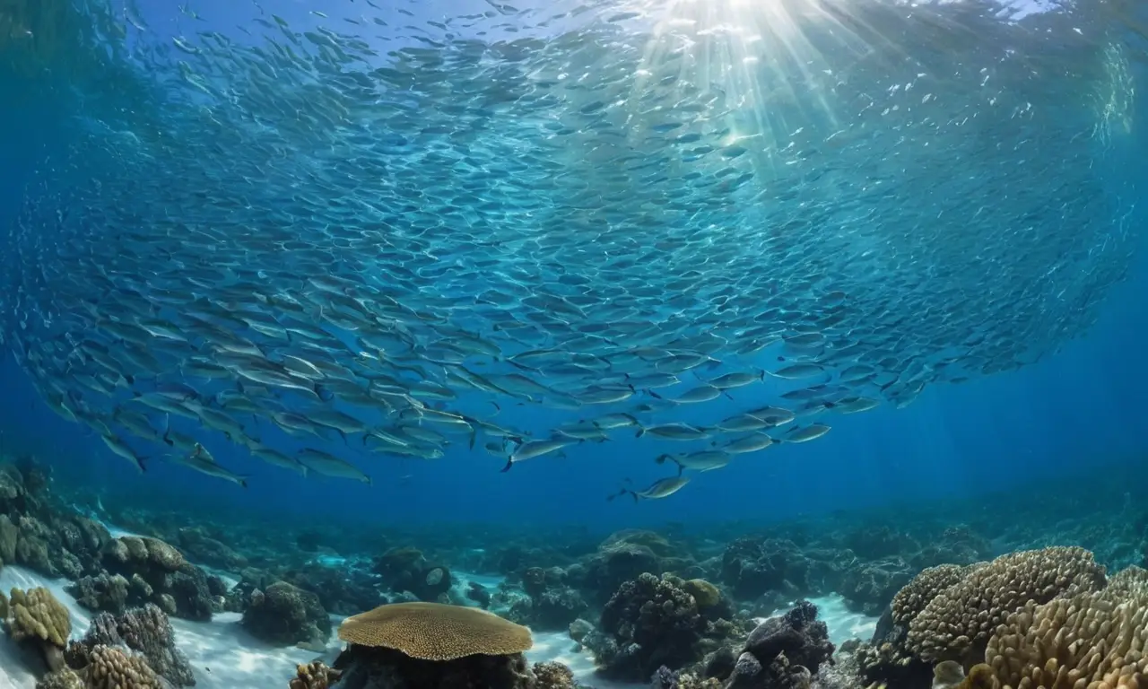 Peces brillantes nadan en armonía submarina