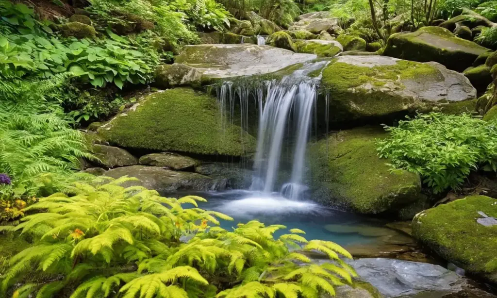 Cascada serena entre rocas y vegetación