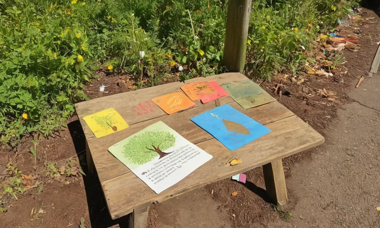 Niños aprendiendo sobre reciclaje en la naturaleza