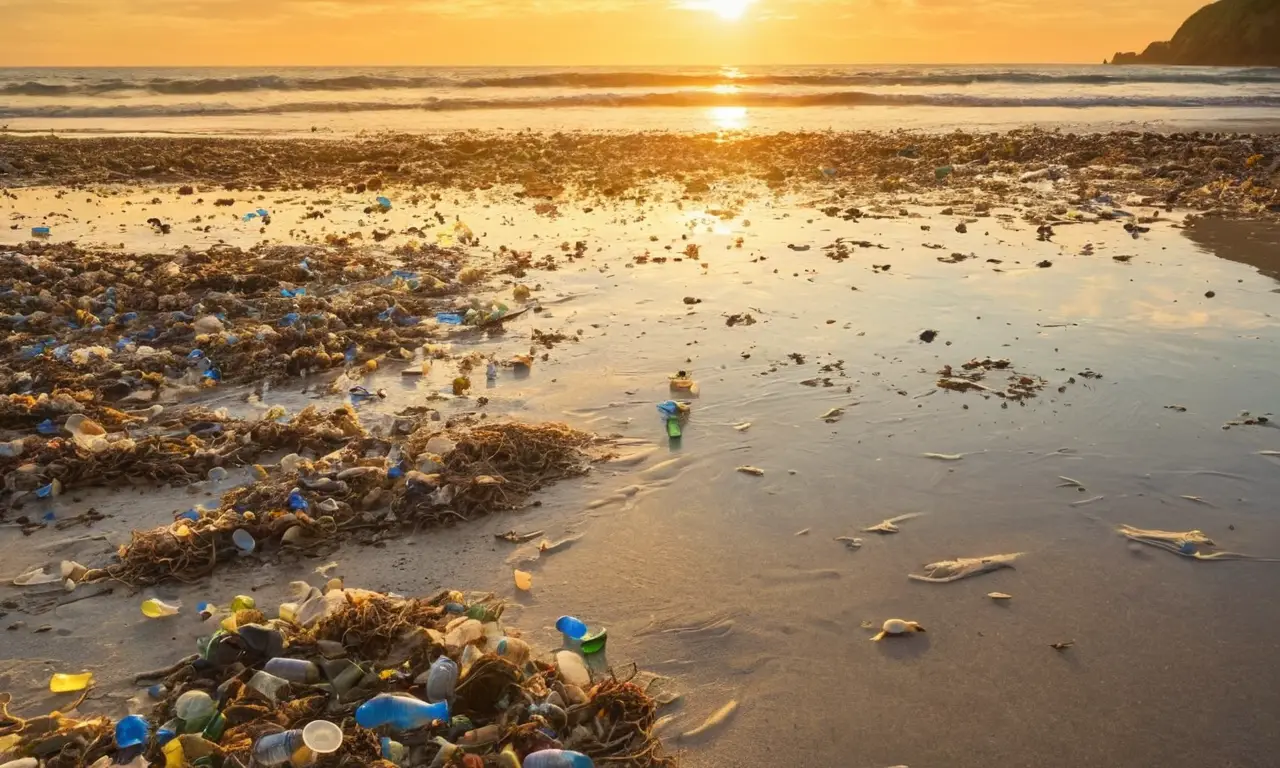 Playa contaminada refleja belleza y tragedia