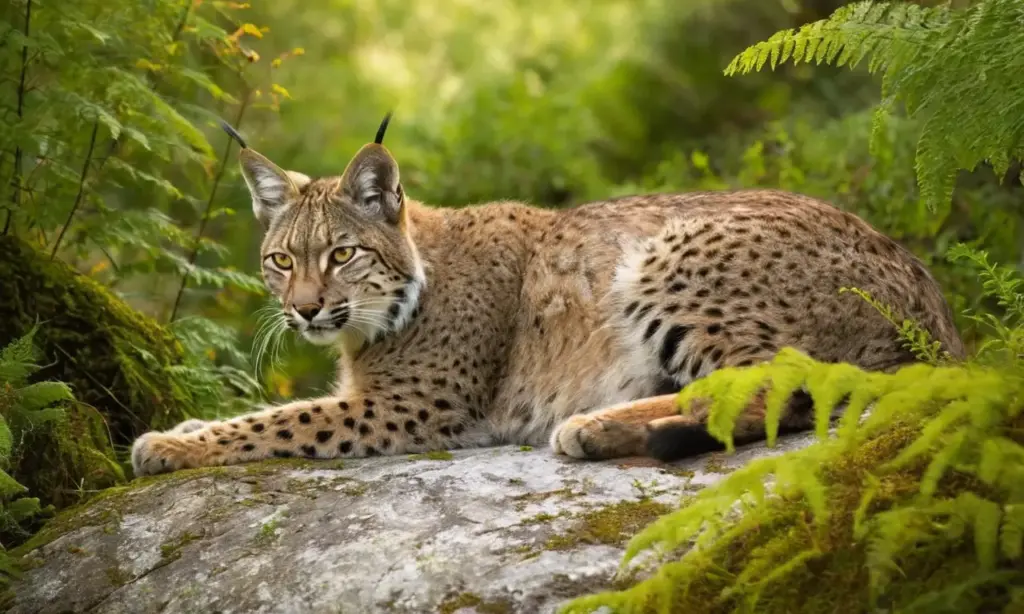 Lince ibérico en un bosque mediterráneo vibrante