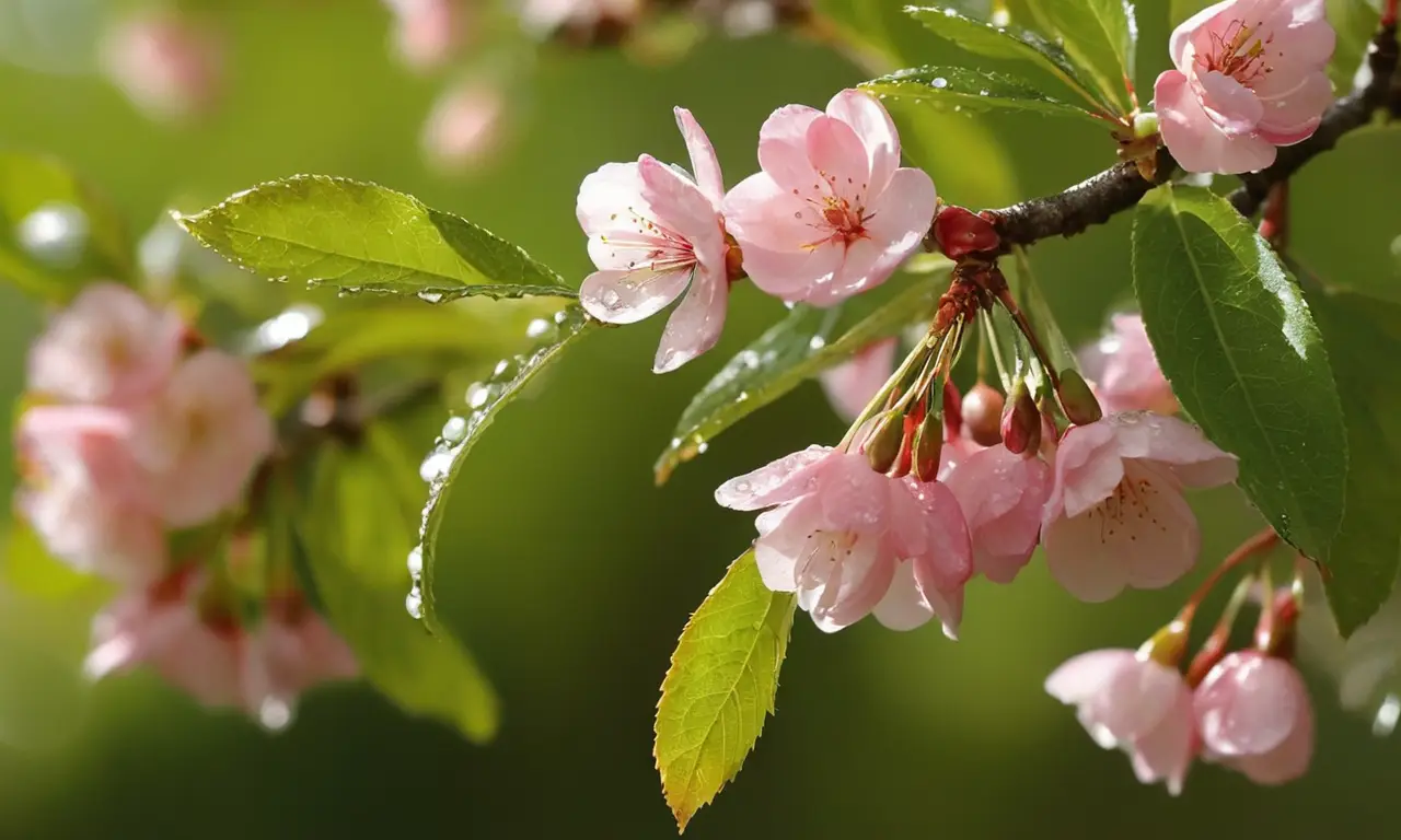 Cerezos en flor con pétalos rosados brillantes