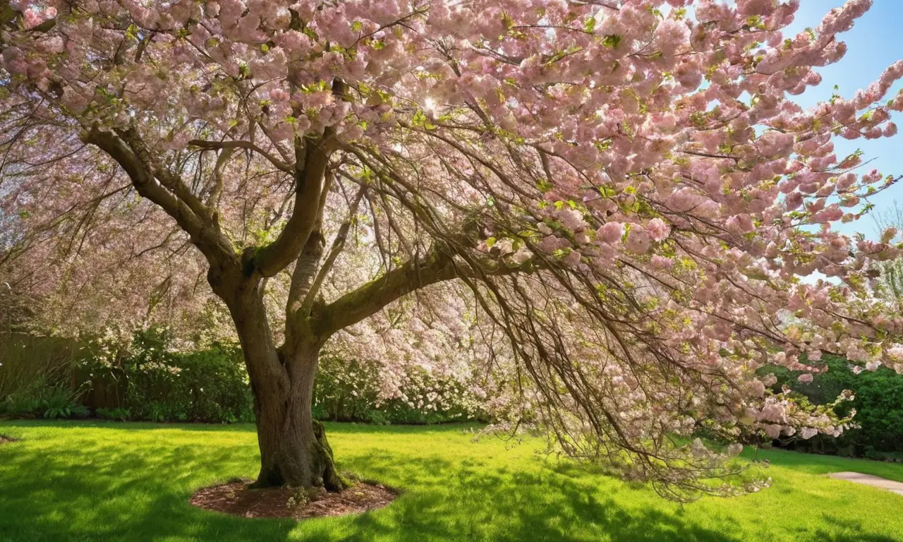 Árbol de cerezo en flor con brillo