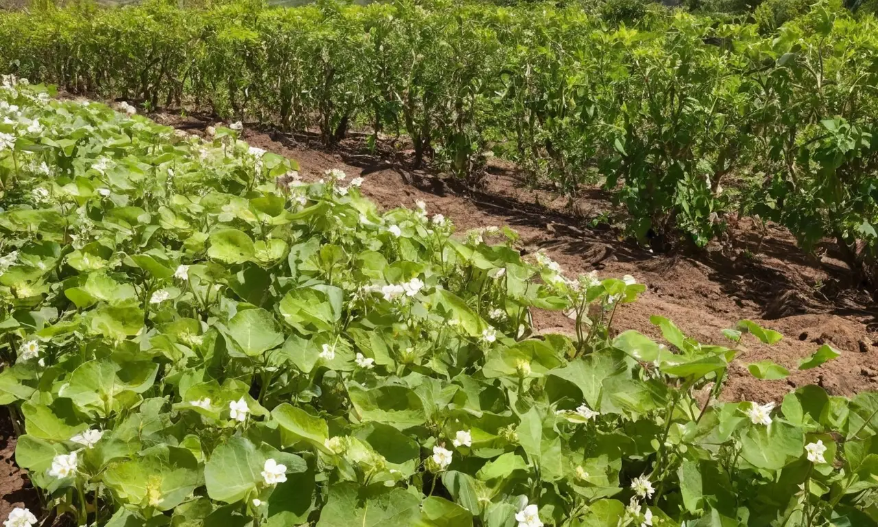 Tierra fértil y vibrante con chayotes
