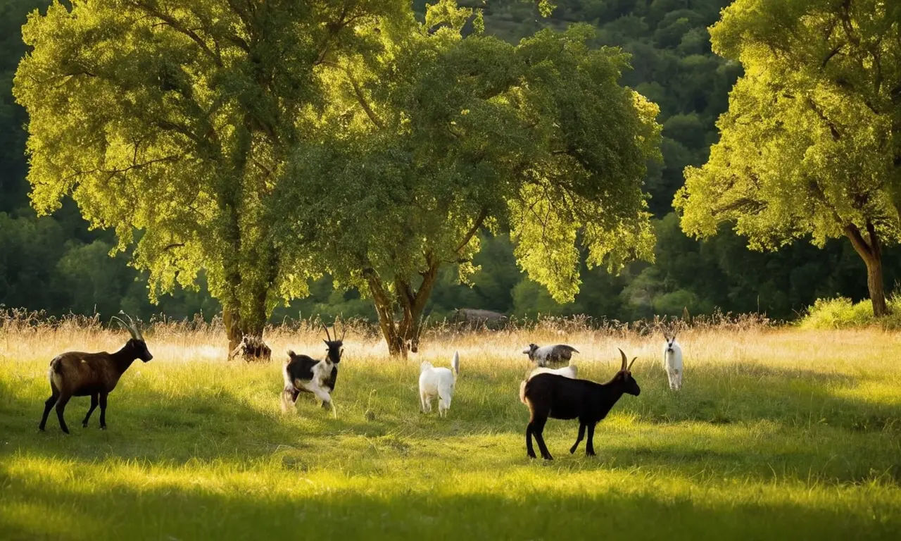 Goats pastorean en un paisaje soleado