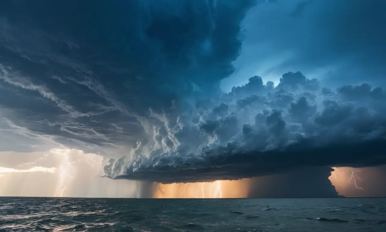 Tormenta con nubes, relámpagos y paisajes exuberantes