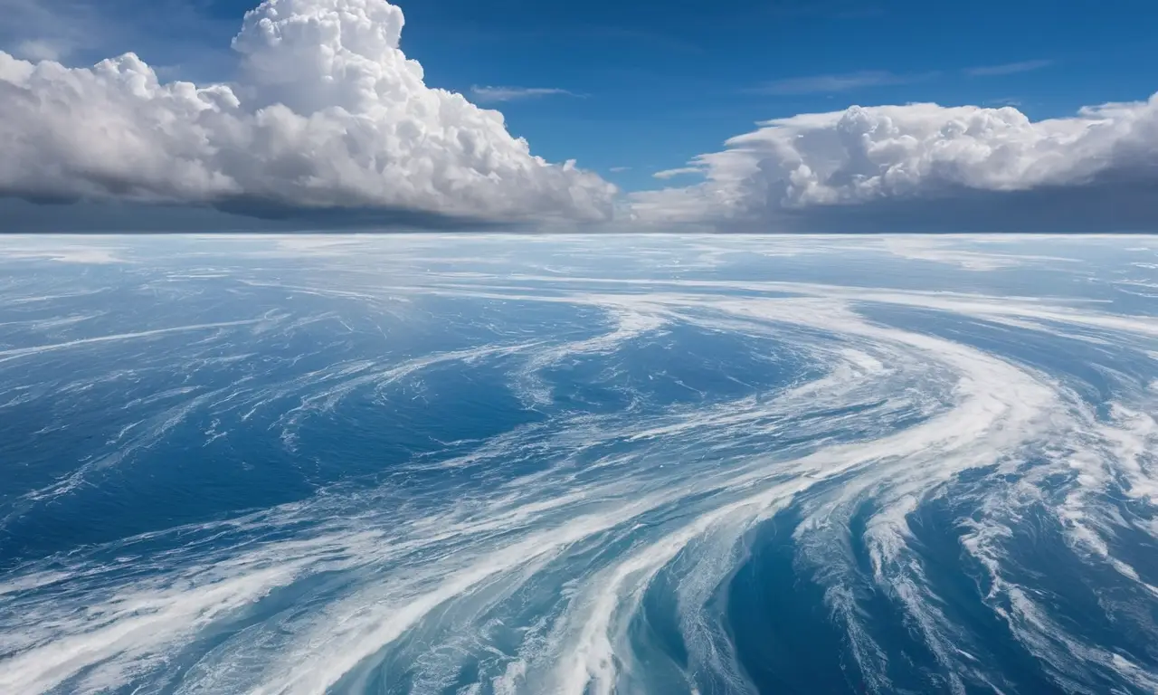 Cielo y mar dinámicos con nubes en espiral