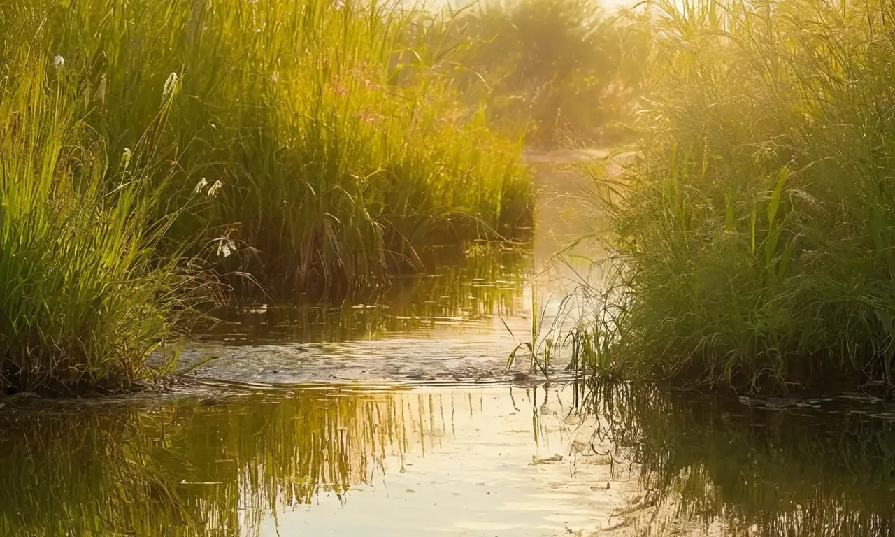 Naturaleza serena con agua y fauna vibrante