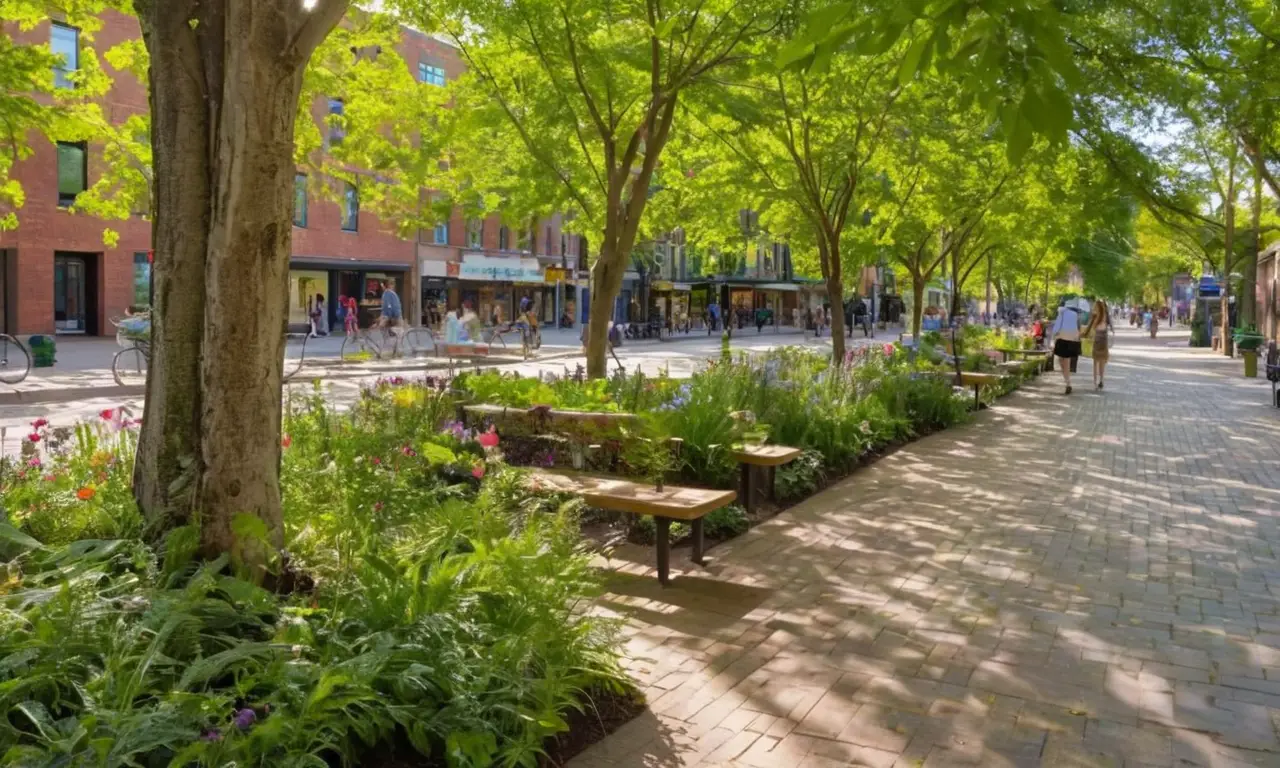 Parque urbano vibrante y ecológico, vida activa