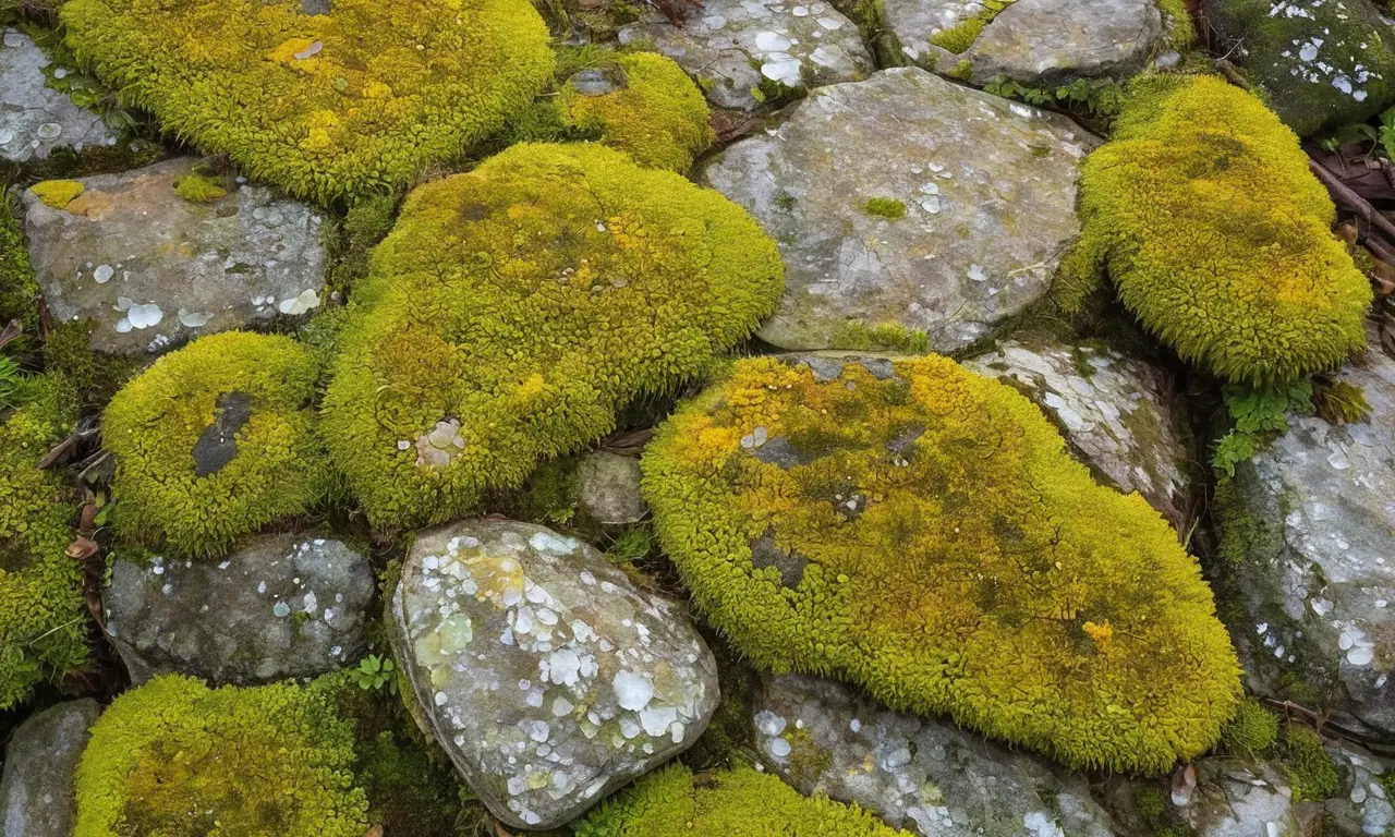 Superficie rocosa con líquenes y texturas diversas