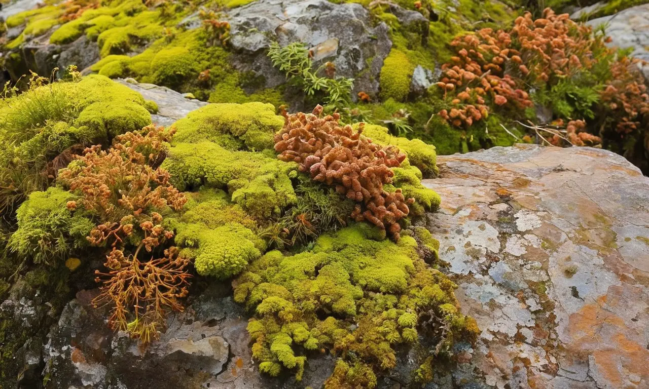 Líquenes coloridos en roca crean biodiversidad