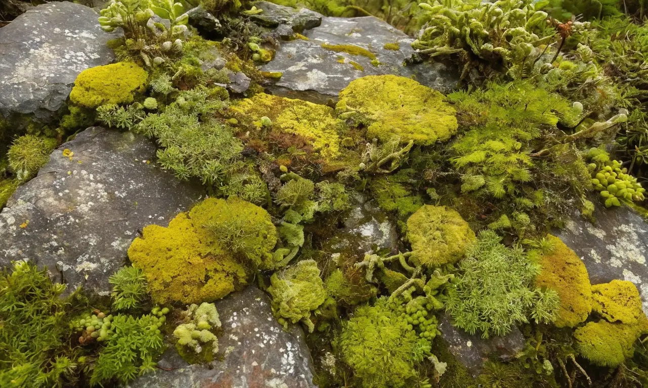 Roca cubierta de líquenes en un ecosistema