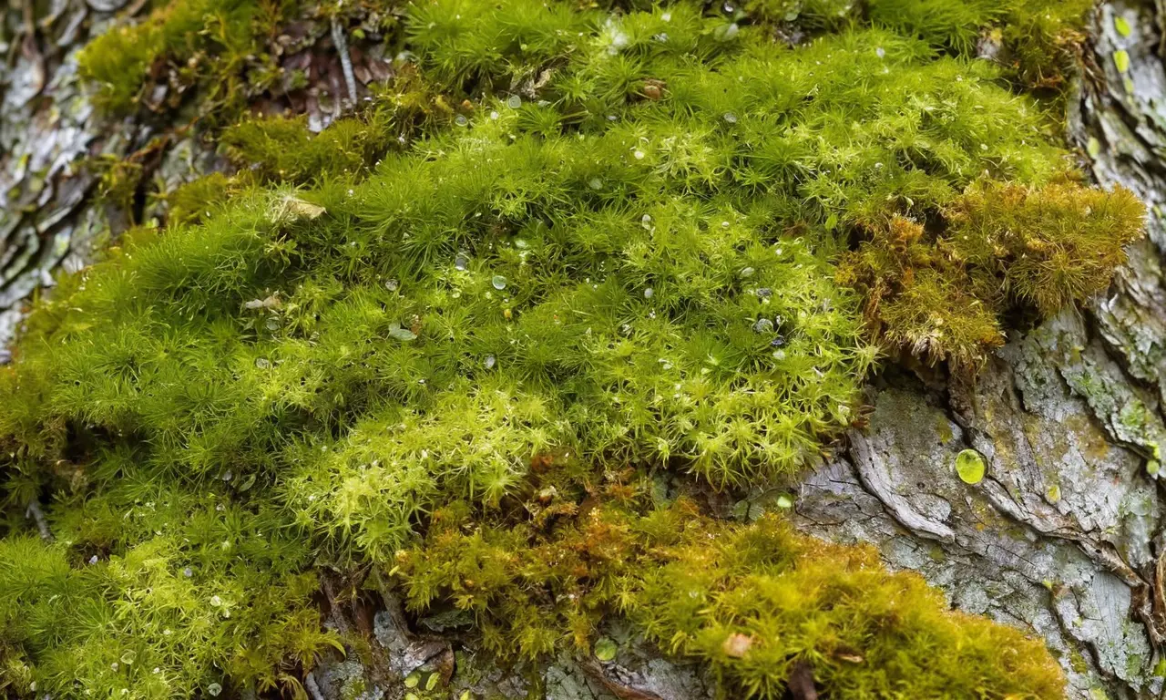 Líquenes vibrantes en corteza de árbol