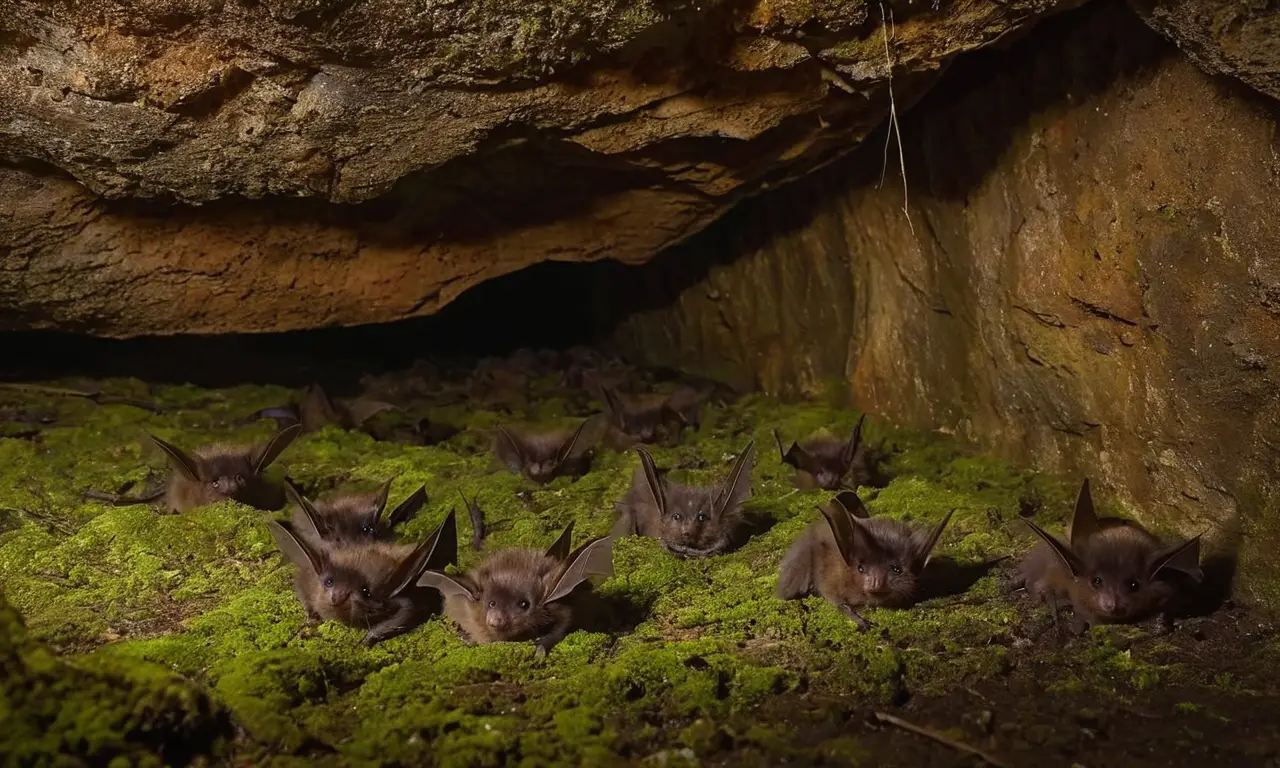 Cueva oscura con murciélagos y humedad