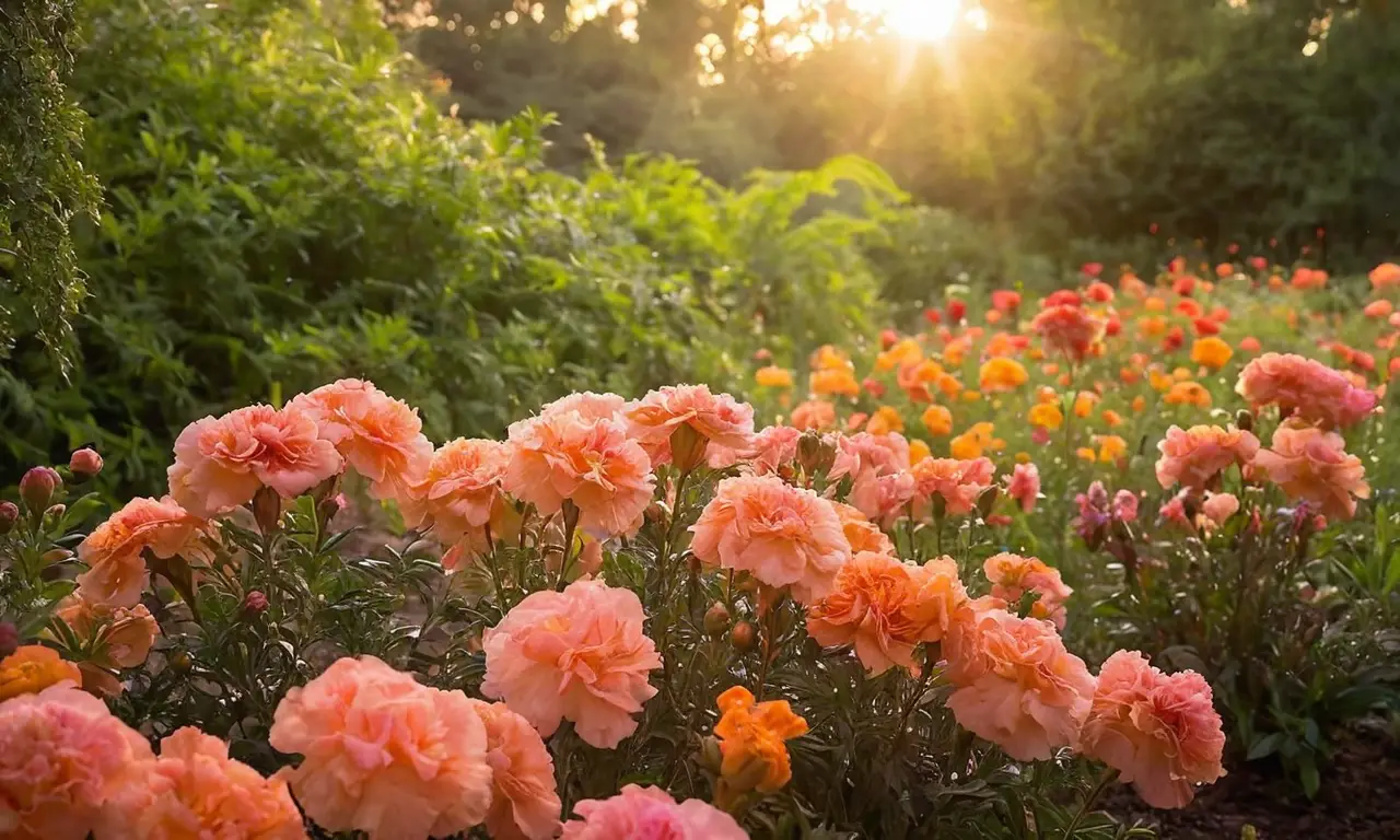 Flores vibrantes y soleadas en jardín