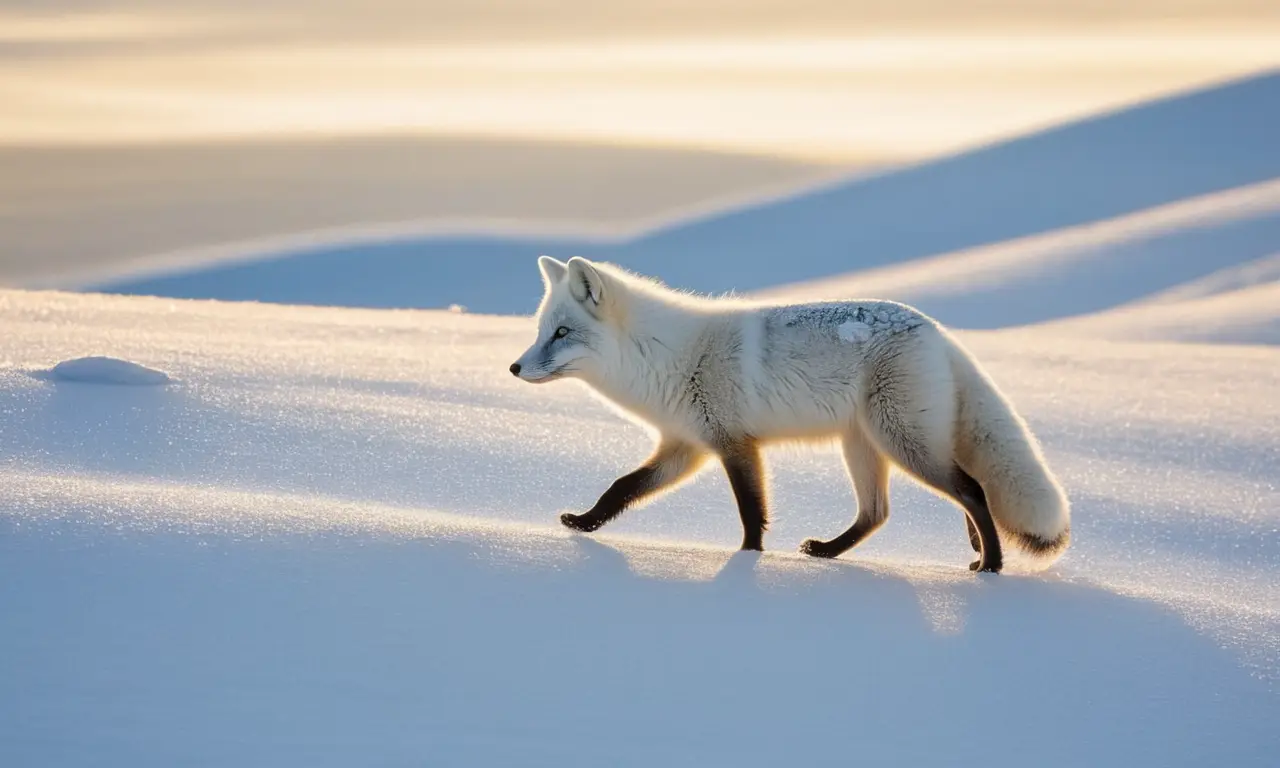 Tundra nevada con un zorro ártico