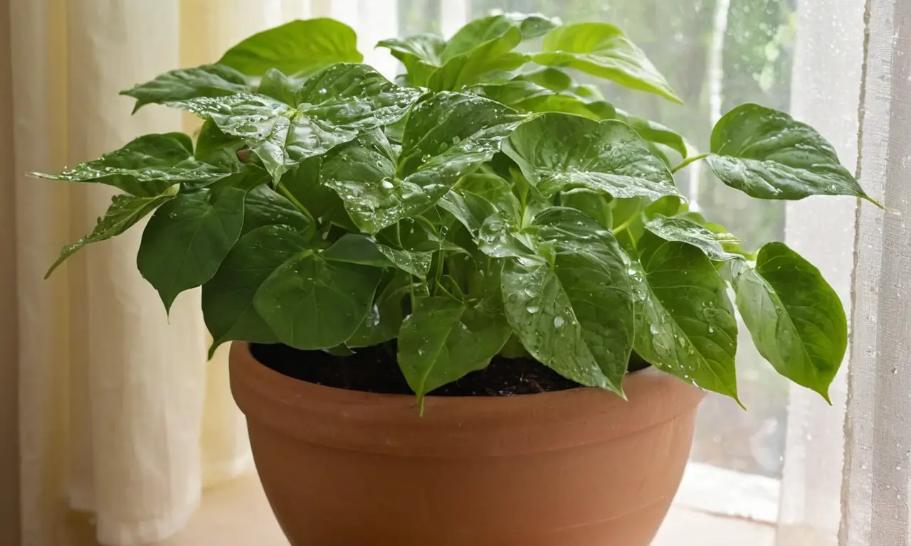 Planta verde radiante en ambiente acogedor
