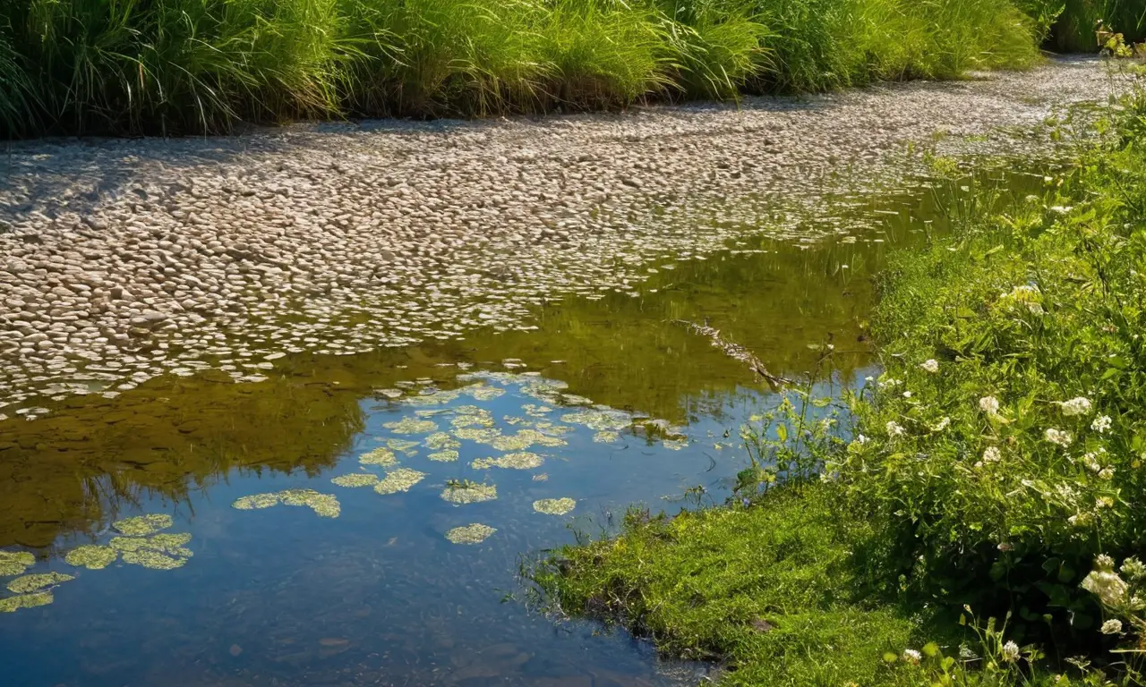 Ribera soleada con cocodrilo y vida silvestre