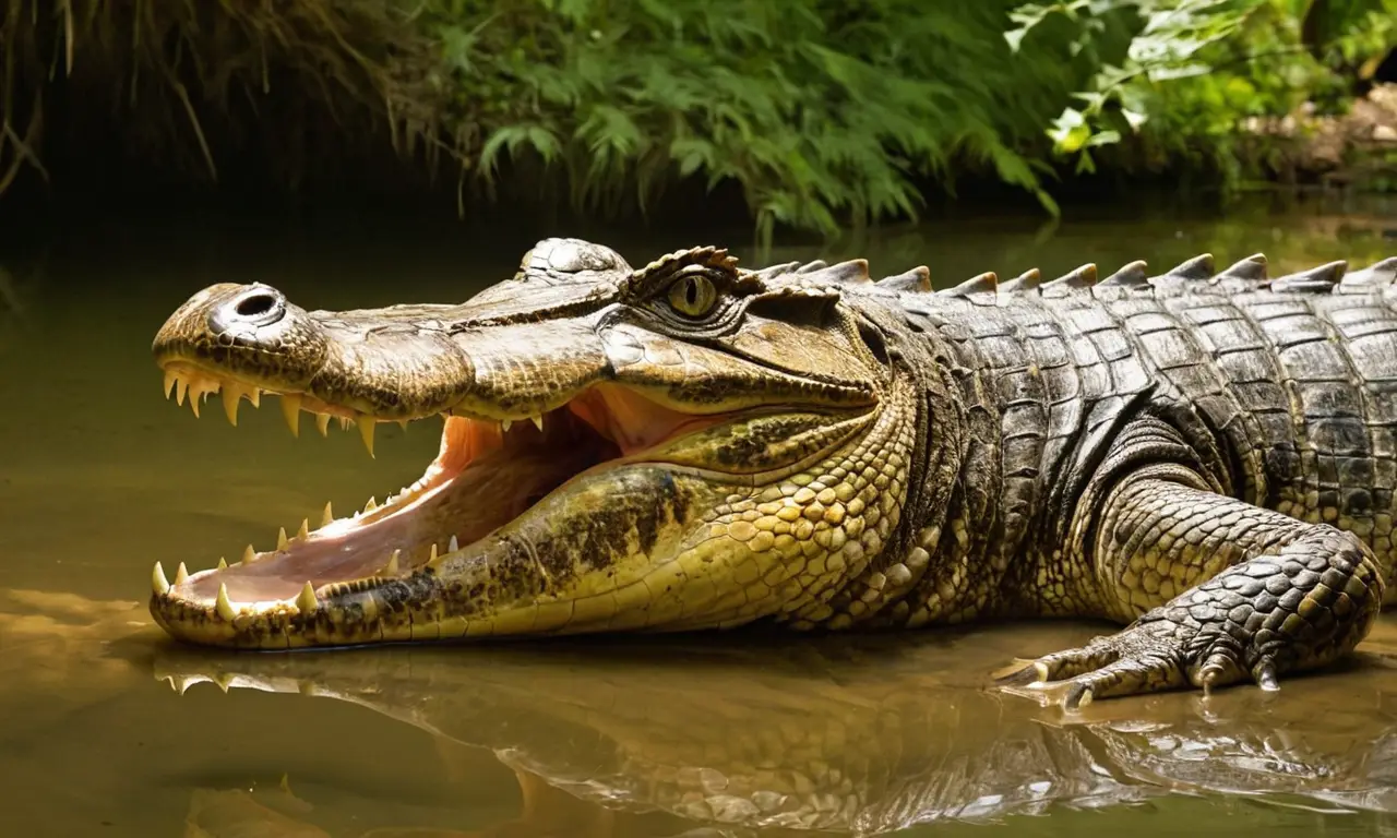 Cocodrilo Orinoco reposa en un río vibrante