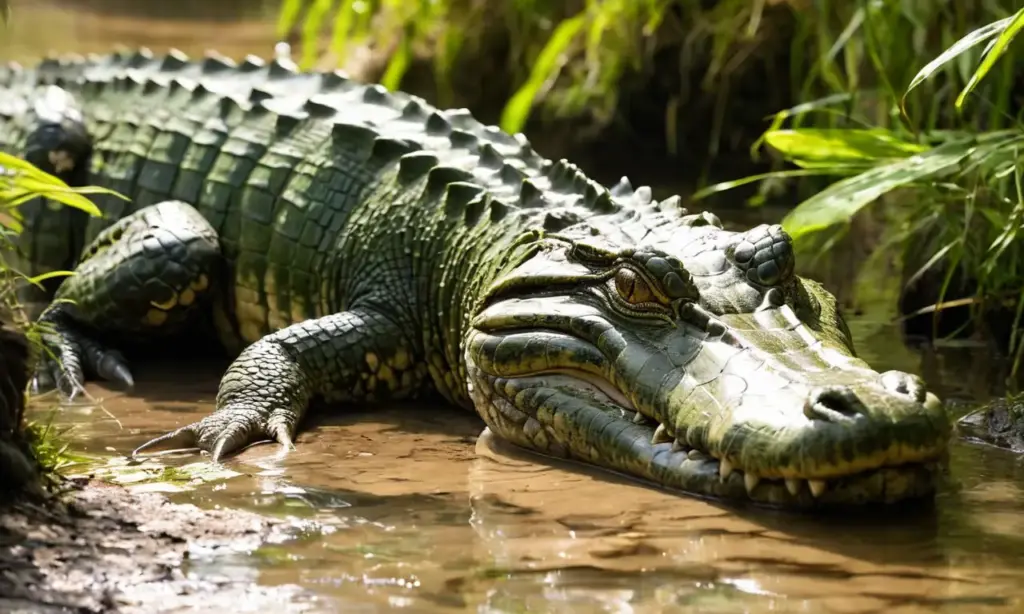 Cocodrilo yaciendo en la orilla del río