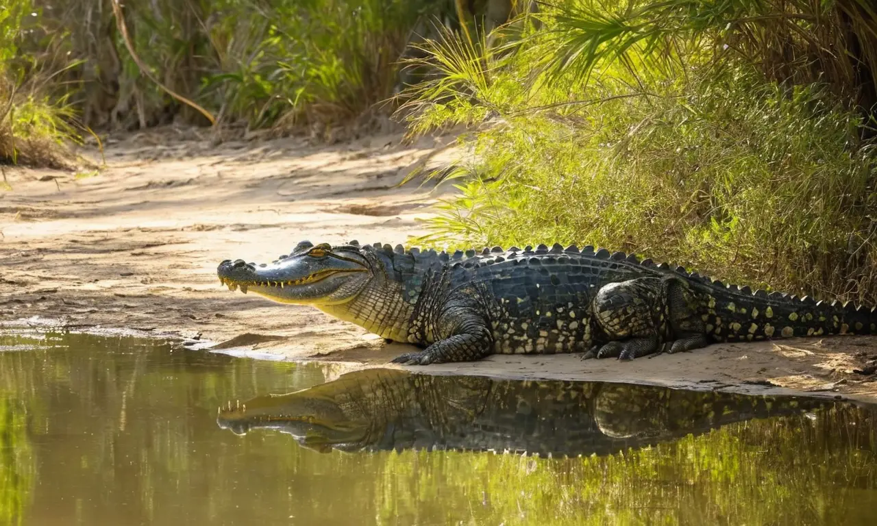 Cocodrilo enorme reposa en un río