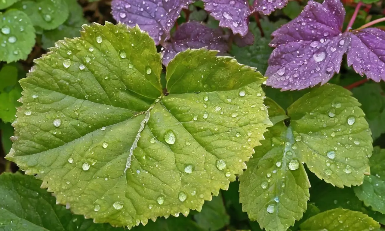 Hojas moradas brillantes en un jardín vibrante