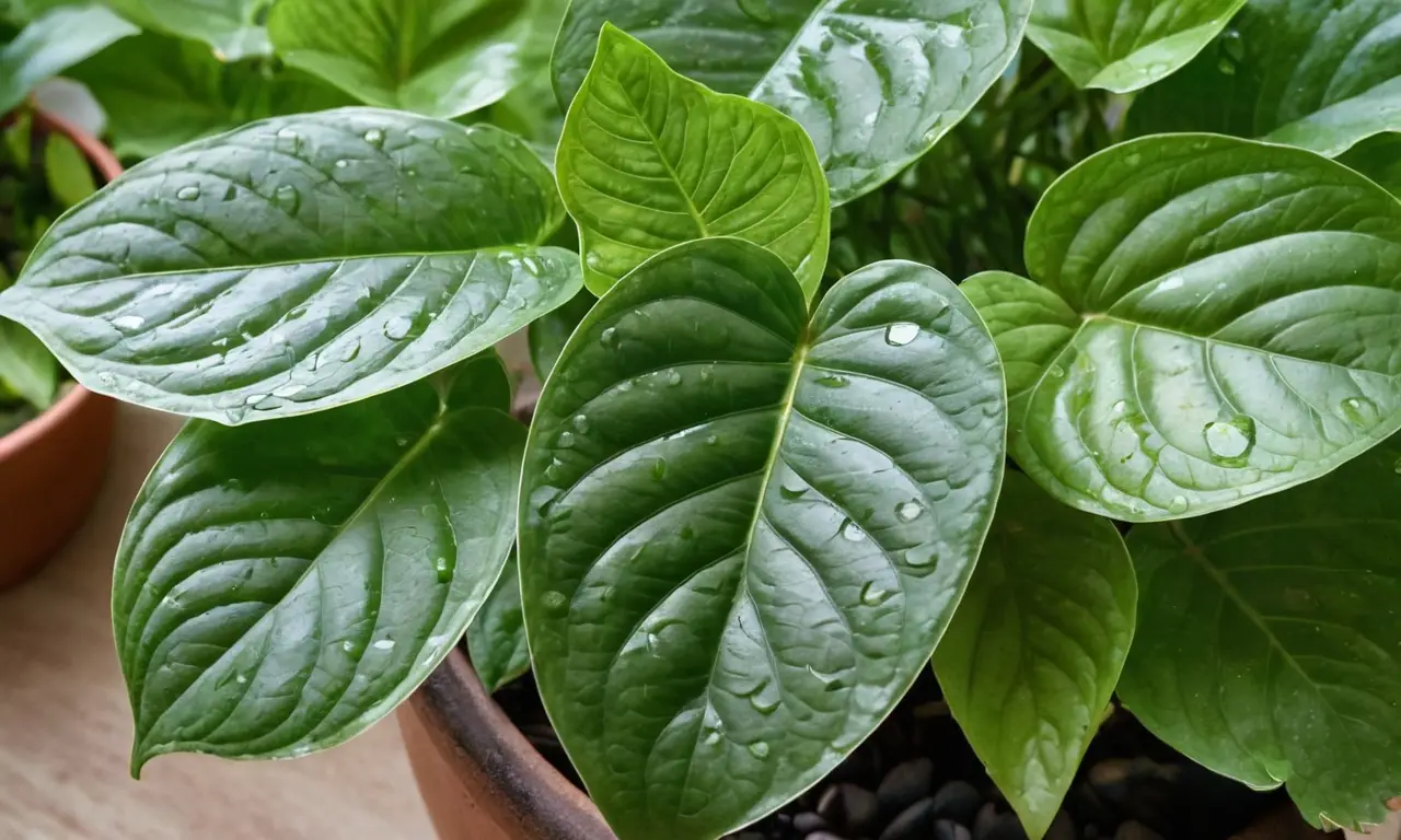 Planta vibrante en maceta rústica iluminada