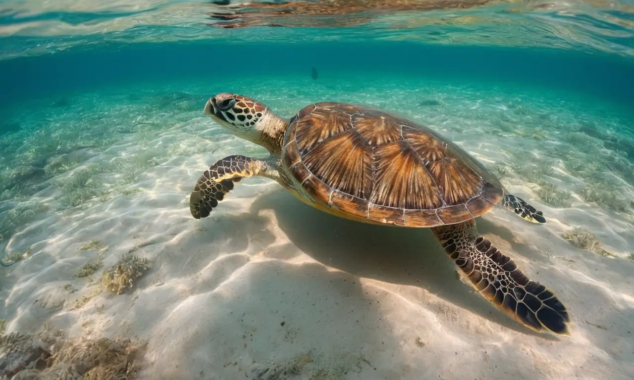 Tortuga nadando en un océano sereno