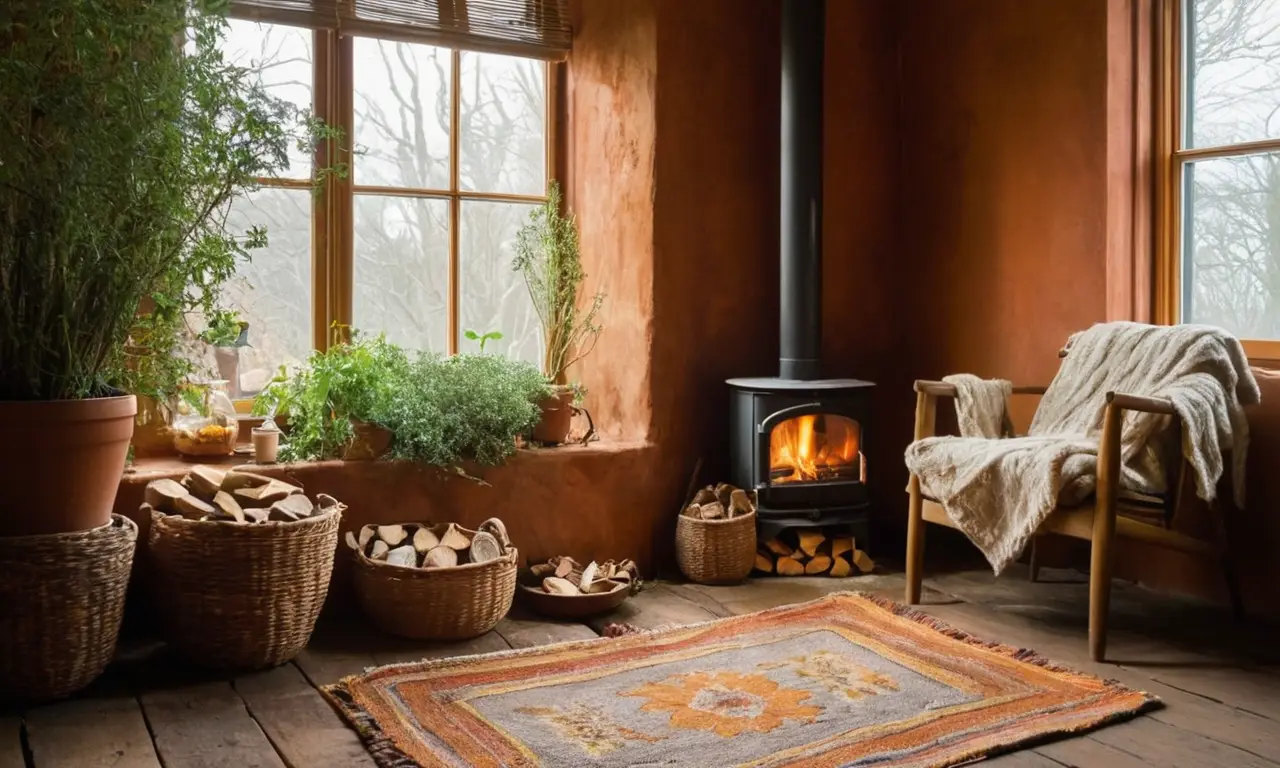 Sala acogedora con luz cálida y naturaleza