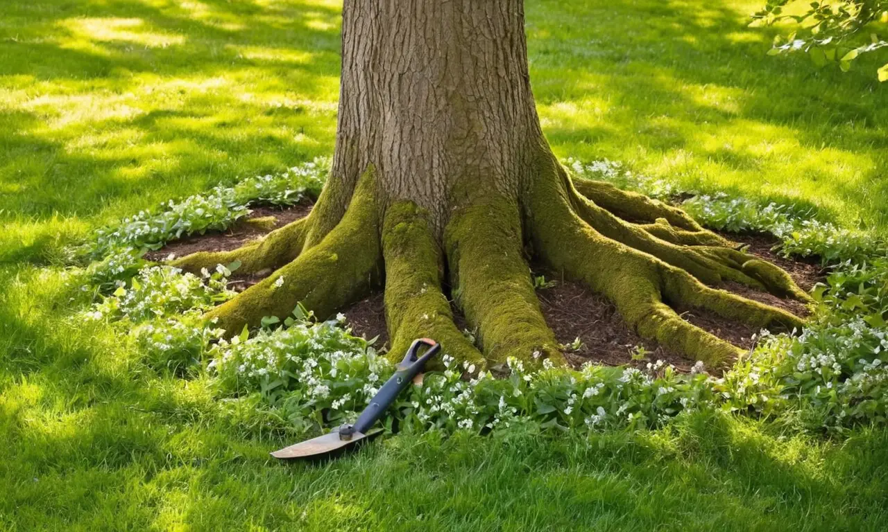 Árbol de nogal en un jardín cuidado