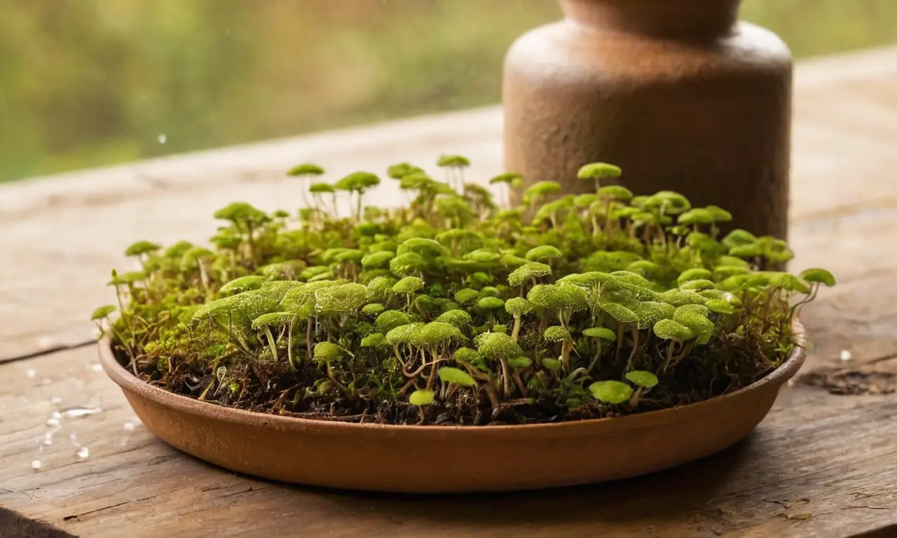 Mesa con cultivo de hongos en armonía