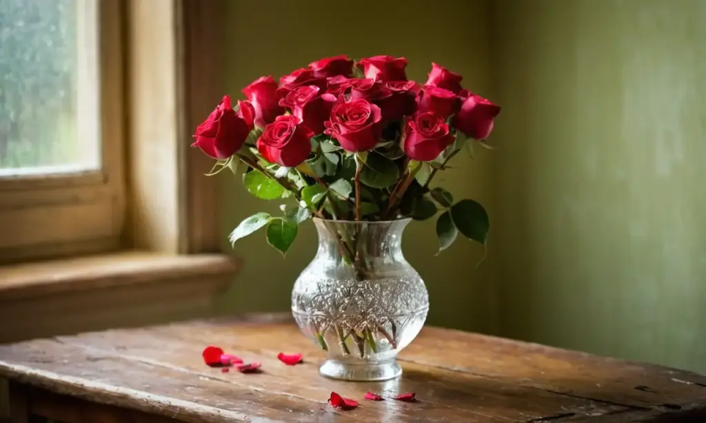 Rosas rojas sobre mesa