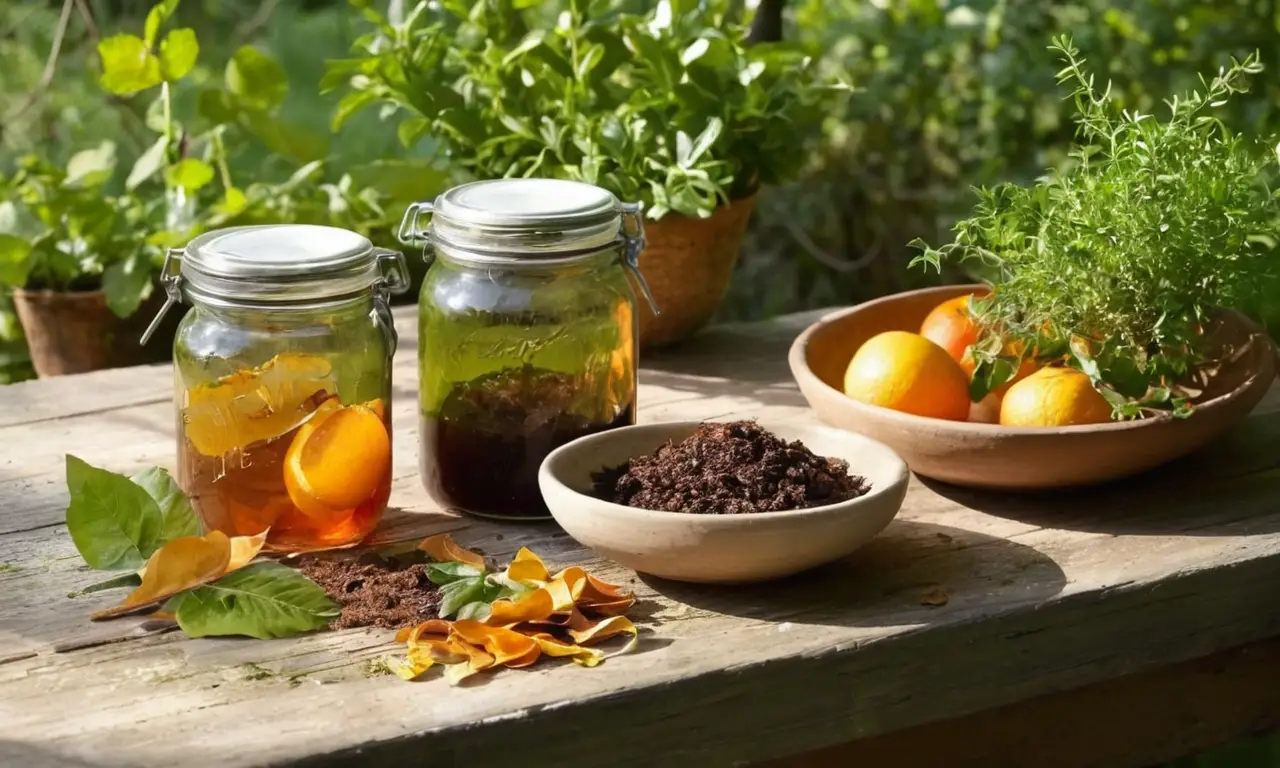 Mesa rústica llena de vida y naturaleza