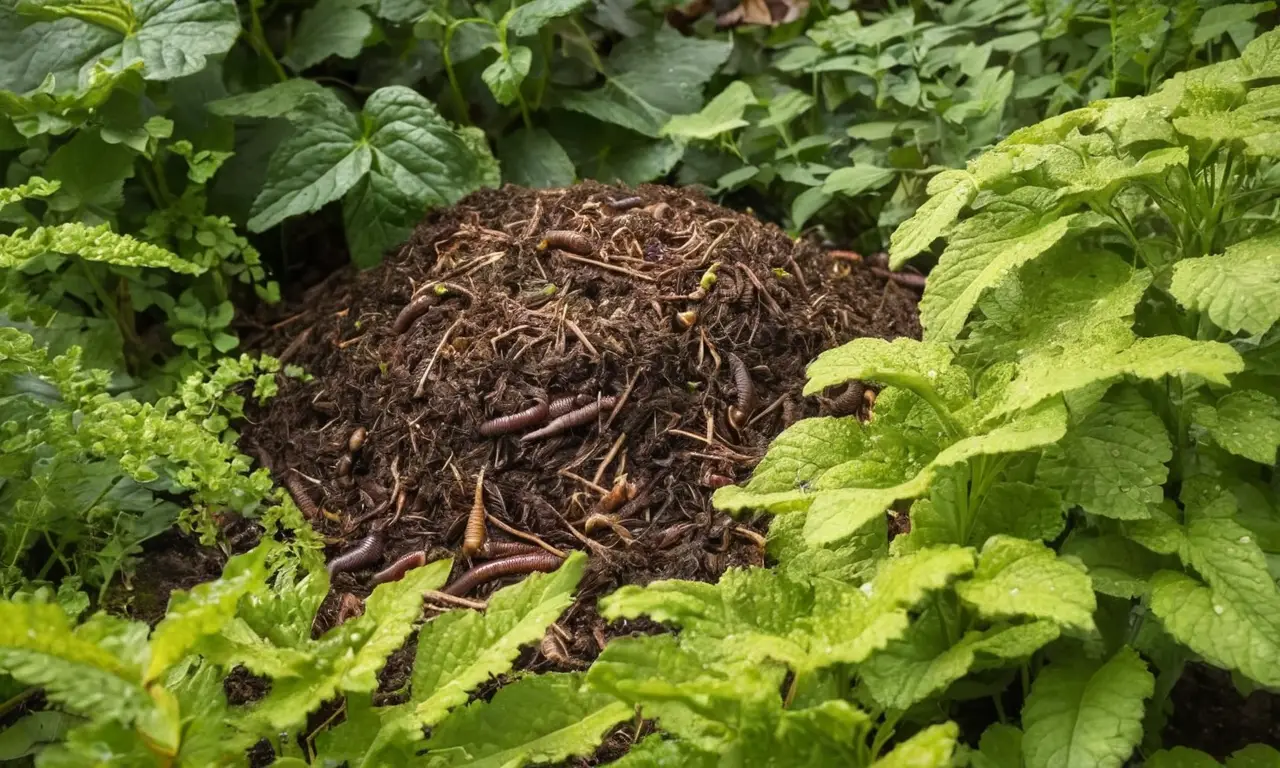 Compost vibrante y diverso, vida orgánica thriving