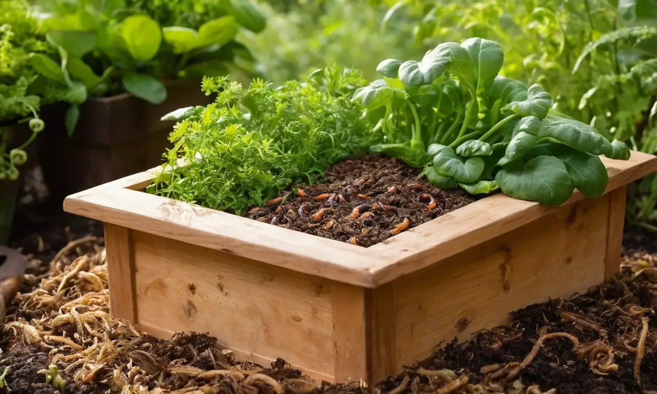 Humus rico y vegetal en un contenedor