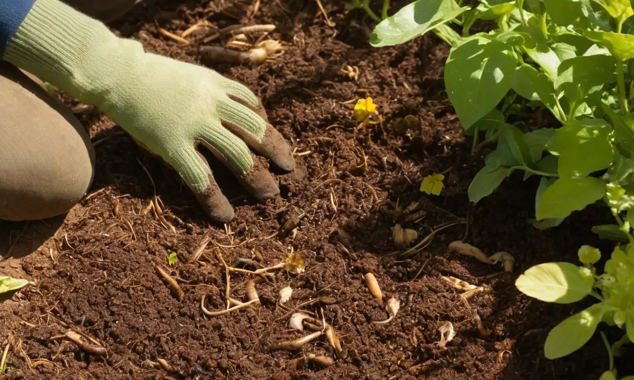 Un jardín soleado y próspero con compost
