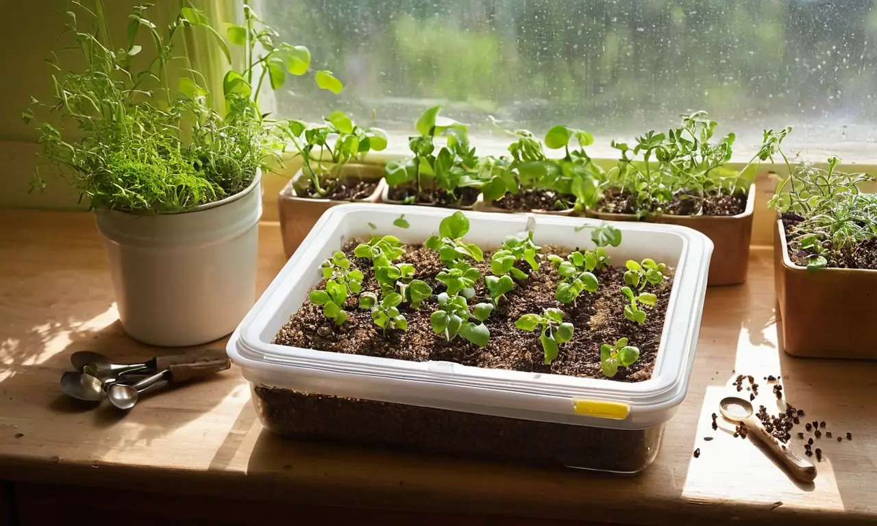 Invernadero casero con semillas en germinación