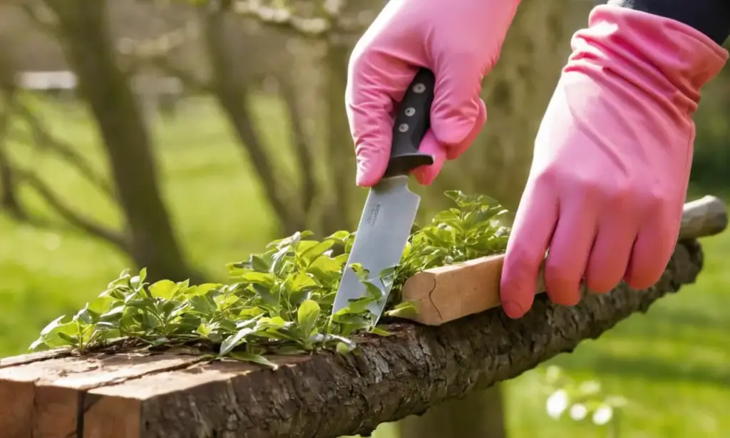 Jardín soleado con técnicas de injerto cuidadas