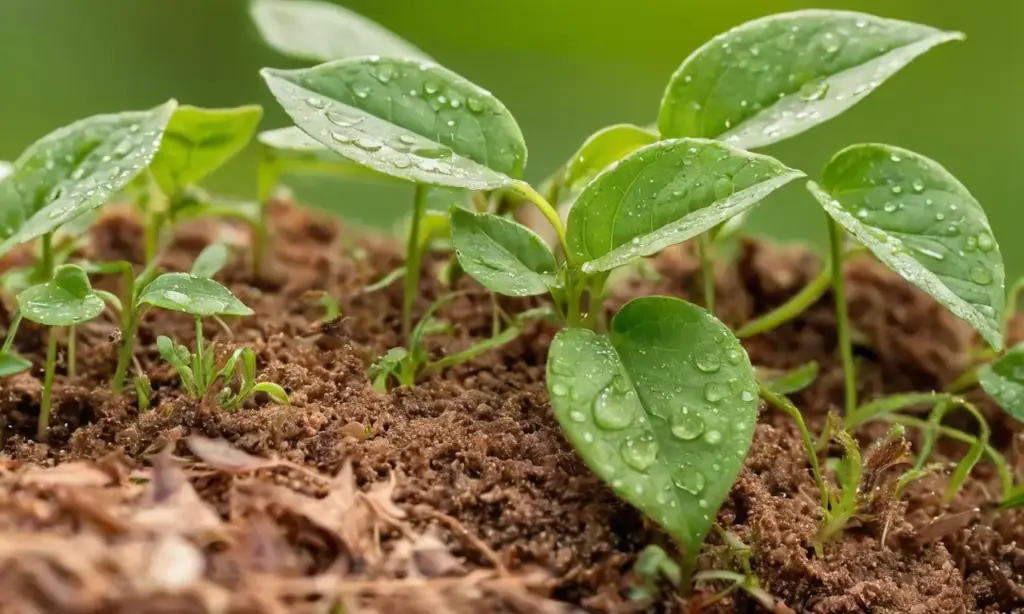 Semillas verdes creciendo en tierra húmeda