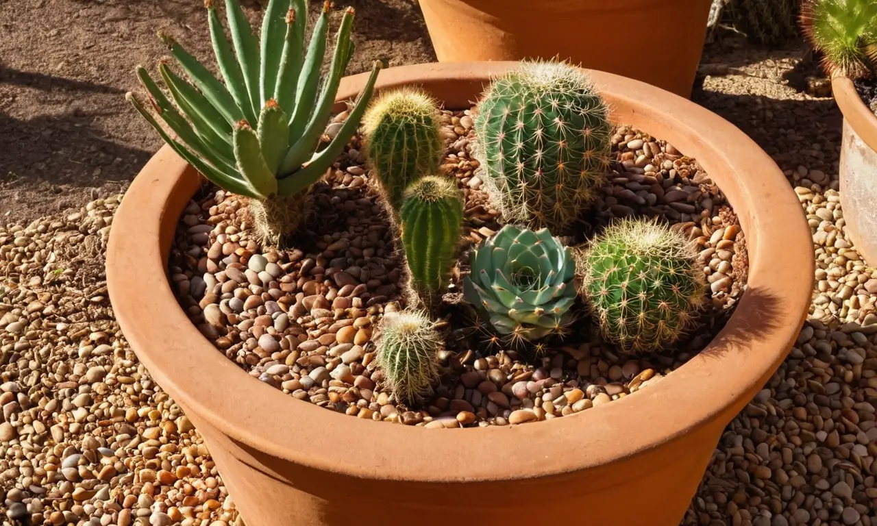 Mesa de cultivo con cactus y herramientas