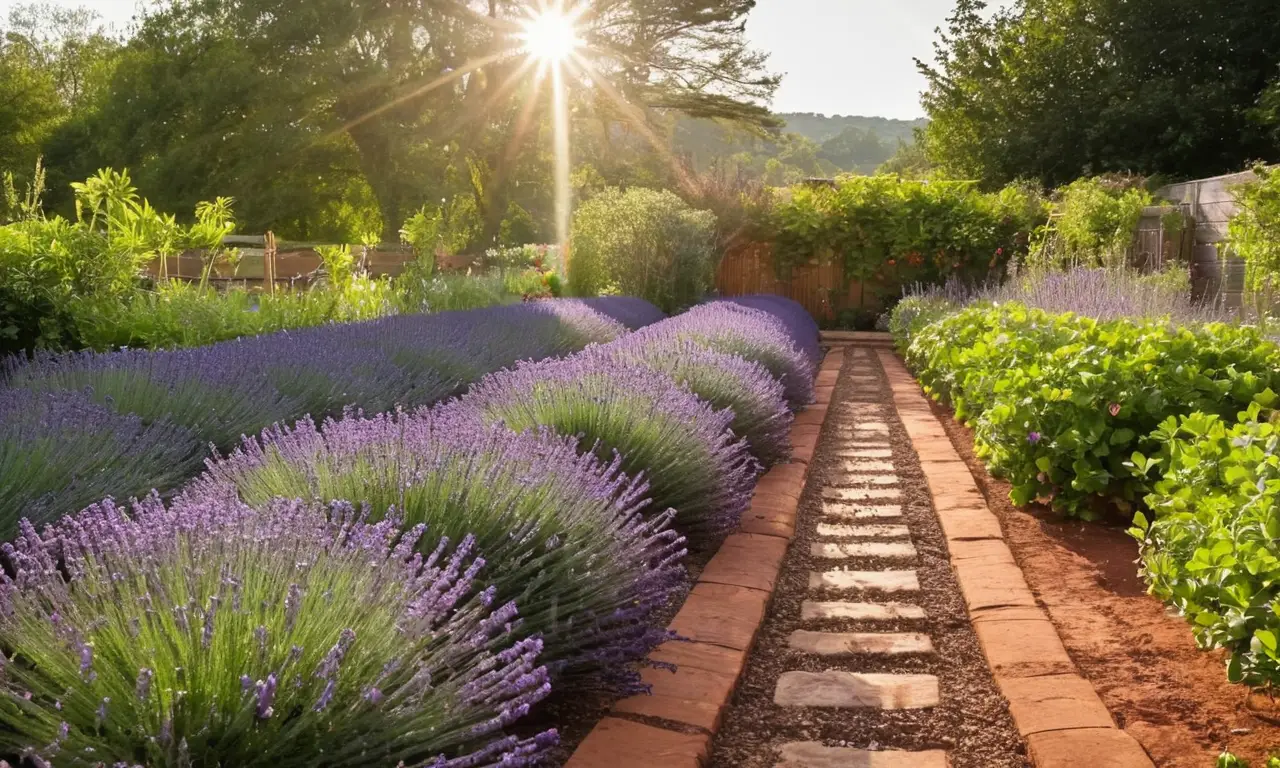 Jardín soleado con lavanda y frescura