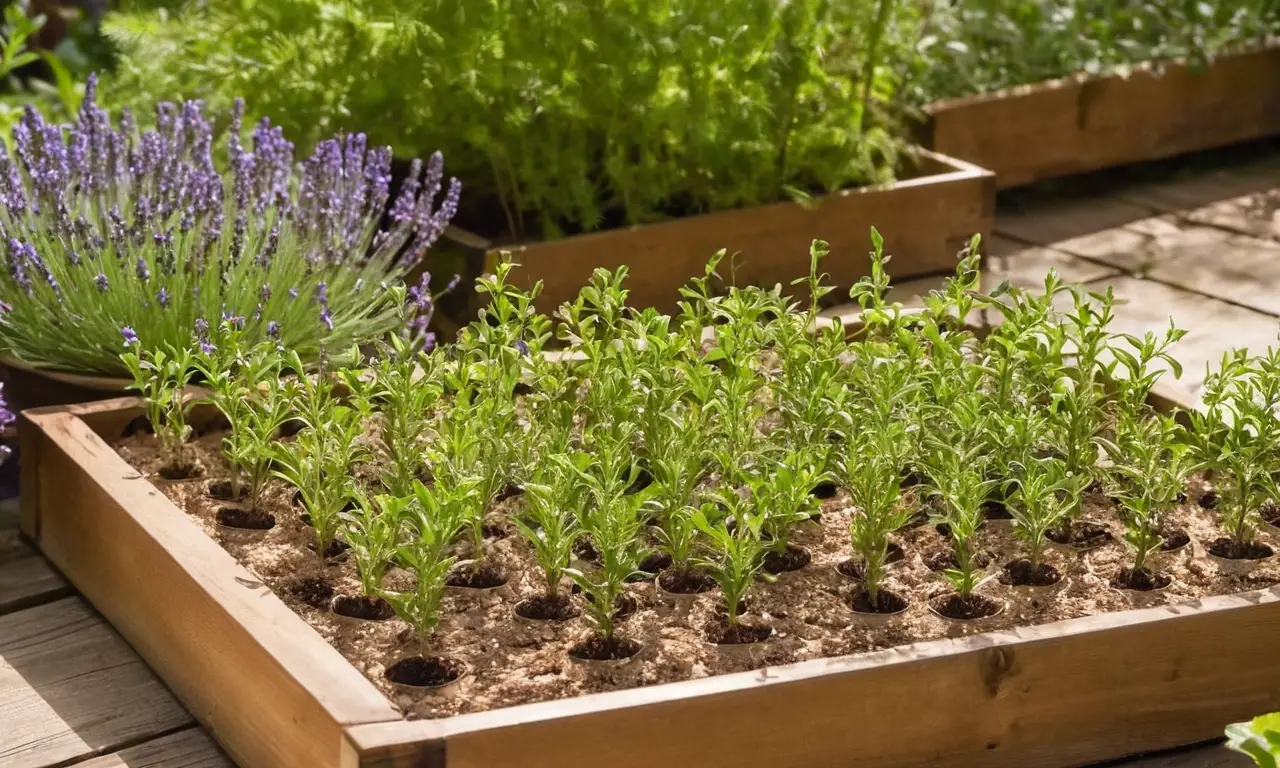 Jardín iluminado con semillas de lavanda