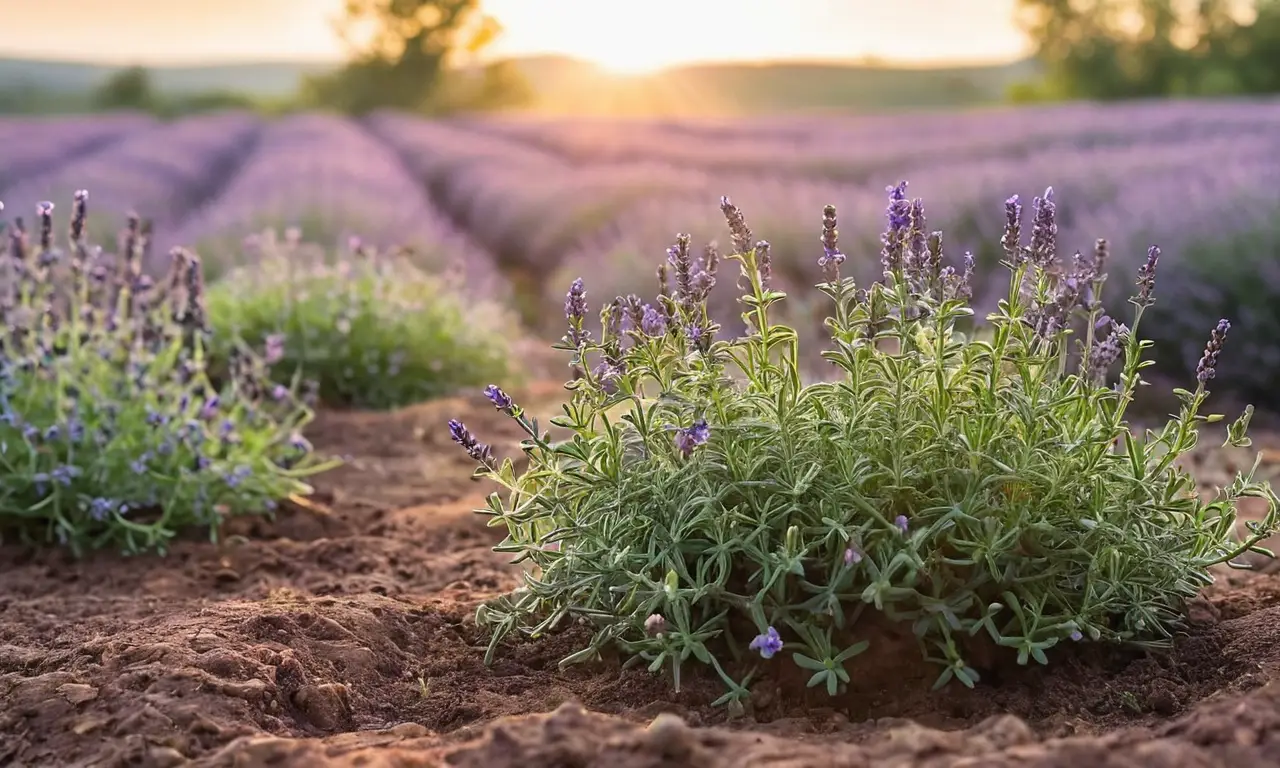 Jardín soleado con lavanda y hierbas