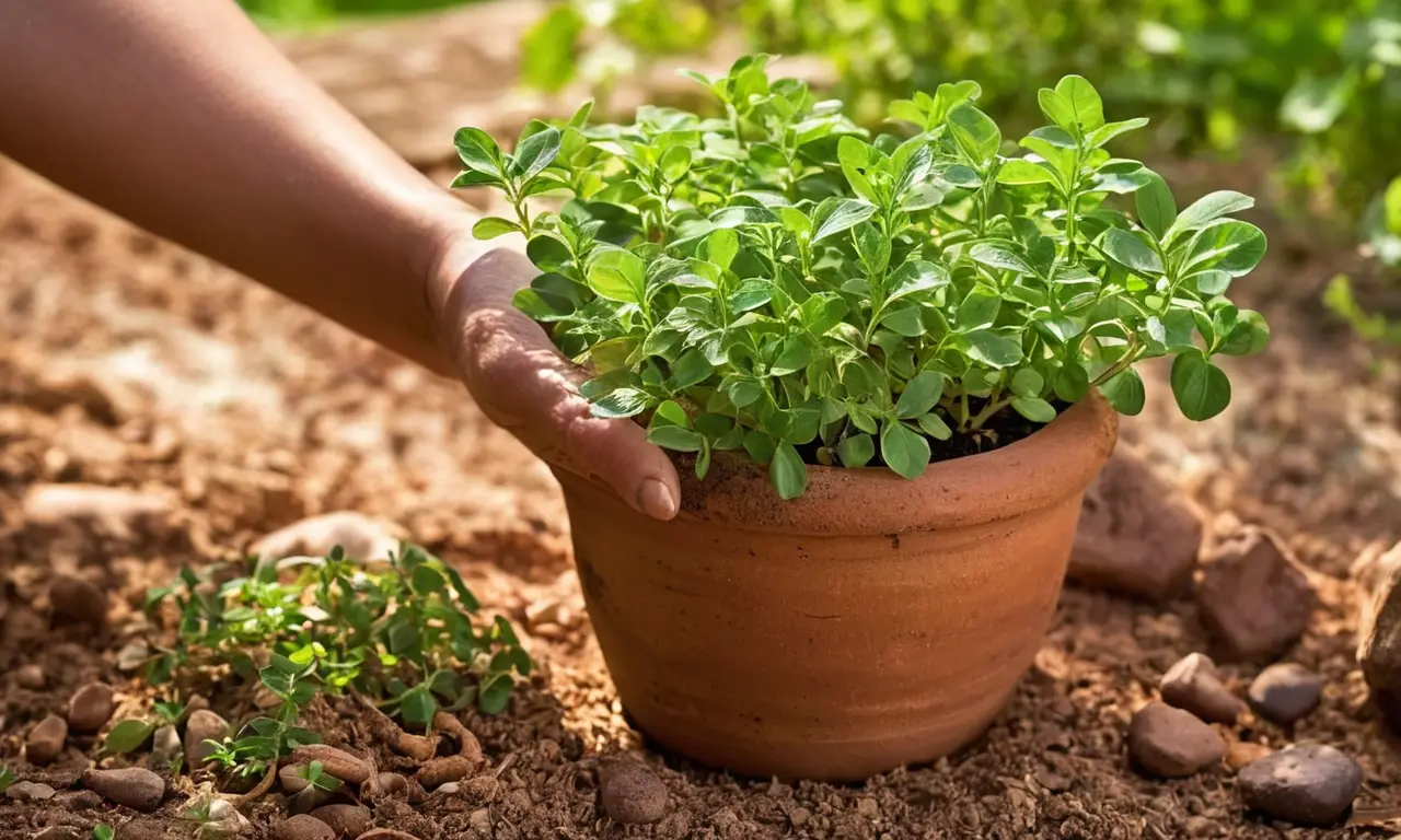 Oregano fresco en un jardín acogedor