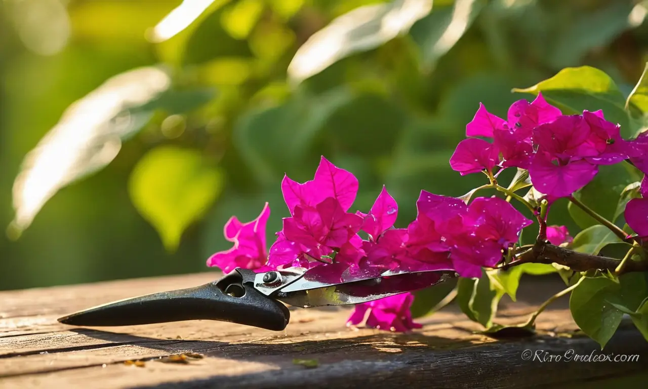 Jardín sereno con flores y herramientas de jardinería