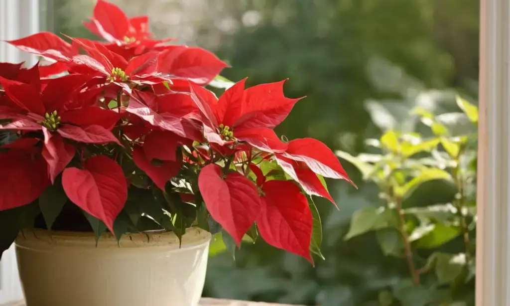 Poinsettia vibrante en un entorno acogedor