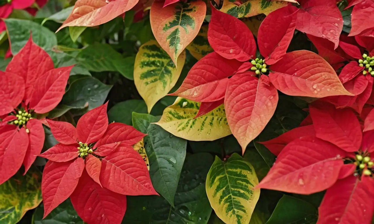 Poinsetia vibrante con hojas brillantes y detalles