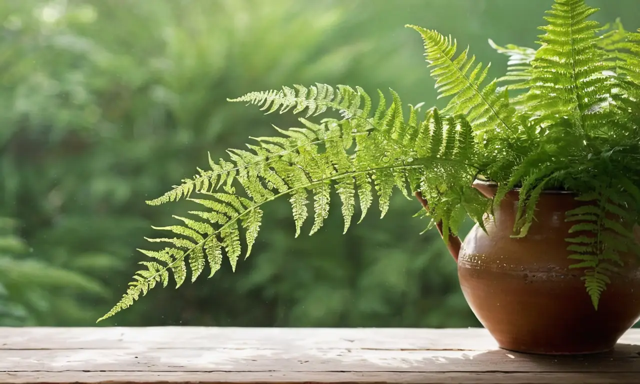Fern vibrante con luz suave y cuidados