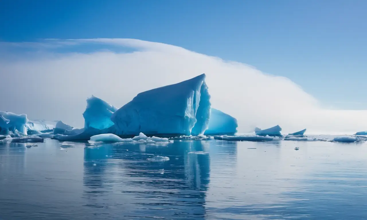 Imponentes icebergs azules contrastan con el océano